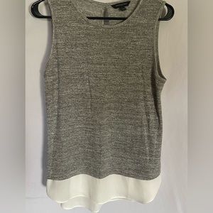 Banana Republic tank with blouse like material at bottom. Gray and white.